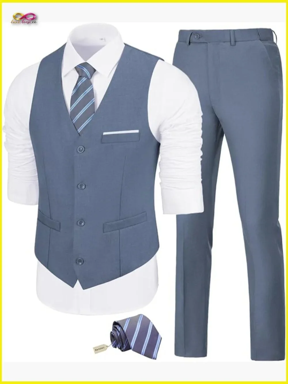 Slim Fit Suit Set Modern Fitted Business Wedding Prom Tuxedo Vest Pants